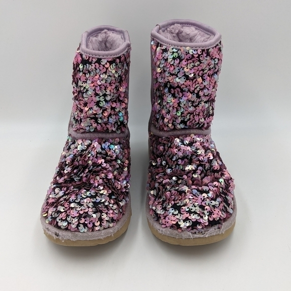 UGG Classic Short Stellar Sequin Lilac Frost Sparkle Fur Boot 3Y Youth - Picture 4 of 9